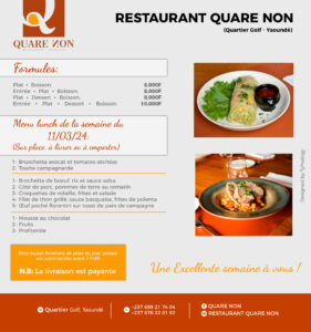 Menu hebdomadaire restaurant